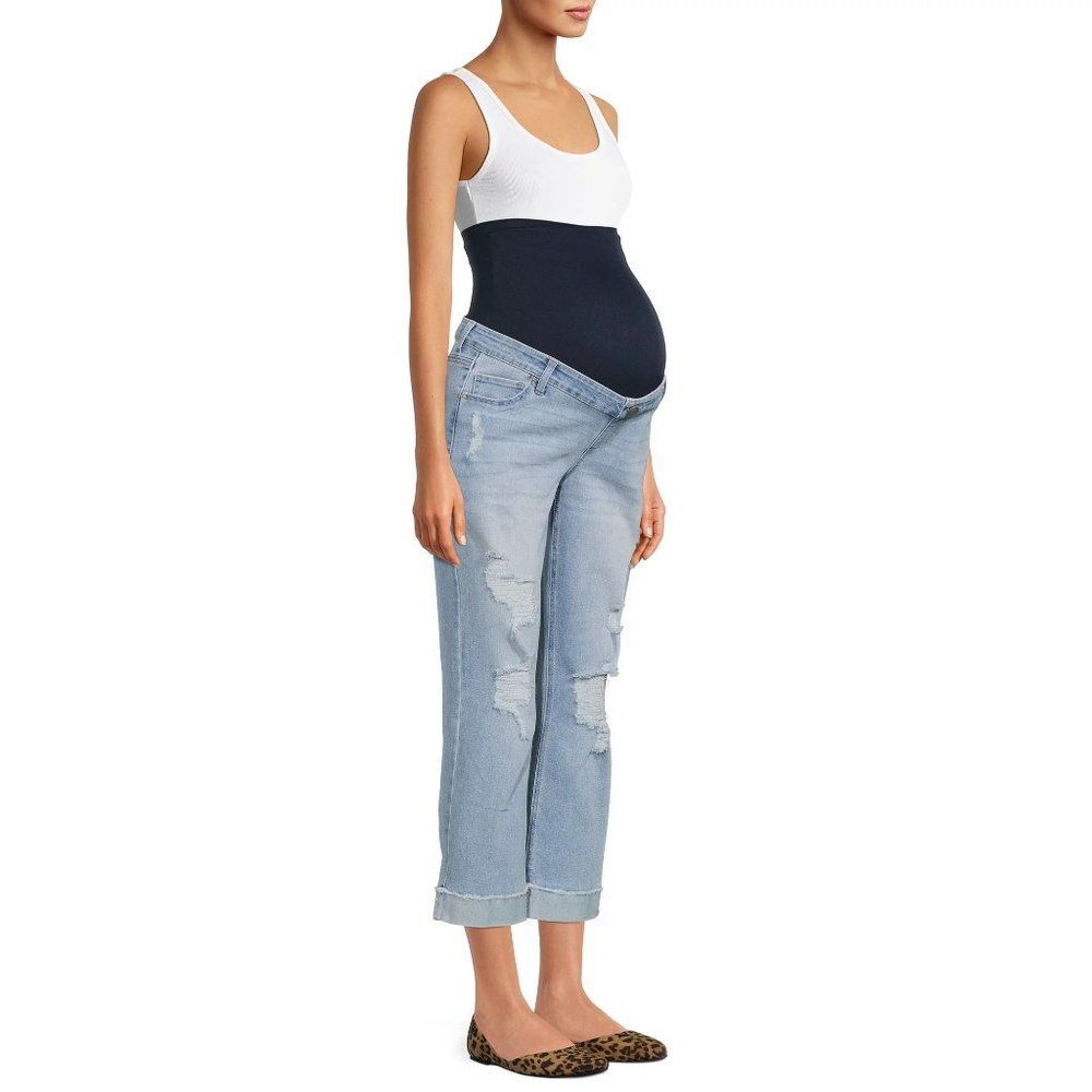 NWT Time and Tru Maternity Boyfriend Jeans Destroyed Jeans Light Wash Sz XL NEW